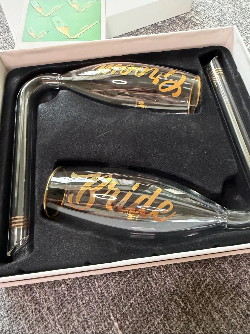 CHAMBONG - Bride & Groom Glass Champagne Flutes Shooters with gold accents